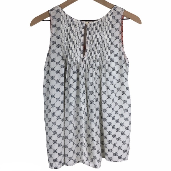 HEM & THREAD Top Tank Sleeveless Peasant Floral Keyhole Pleated Boho Size Large - Picture 4 of 9